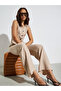Beige Buttoned Waistcoat and Wide Leg Pants Co-ord Set - 2