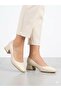 Women's Beige Thick Heel Comfortable Fit Heeled Ballerina Shoes - 2