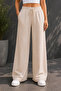 Palazzo High Waist Fabric Trousers C652-Cream - 3