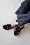 Viny Women's Belt Detail Flat Sole Suede Slippers Black