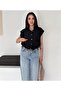 Women's Pocket Detailed Shirt Collar Front Buttoned Waist Gathered Crop Vest Blouse - 3