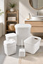 🧺 5 Piece White Plastic Bathroom Set |   Dirty Laundry Basket, Clean Laundry Basket, Detergent Box, Trash Can, and Toilet Brush Set - 2