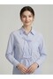 Women's Light Blue White Striped Oversized Shirt with Bow Detail - 2