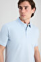 Slim Fit Blue Pique Textured T-Shirt - 3