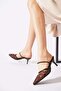 Tracy Beaded Low Heel Women's Heeled Slippers Brown Satin - 2