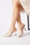Tetas open back heel metal women's high heel shoes beige wrinkled - 2