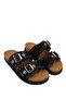 Women's Genuine Leather Black Suede Flat Slippers - 2