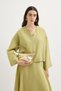 Flowy V-Neck Tencel Blouse Skirt Set in Oil Green - 4