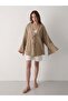 Women's Bat Sleeve Double Tie Kimono 100% Cotton Dark Beige - 3