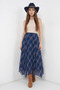 Women's Asymmetrical Cut Striped Pattern Chiffon Navy Blue Skirt