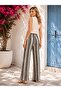 Women's High Waist Internal Elastic Striped Wide Leg Full Length Lined Trousers - 7