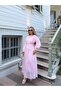 Pink Elastic Waist Long Dress with Belt - 7051 - 3