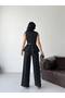 Gold Button Detailed Sleeveless Vest and Pants Set with Belt Accessory - 9