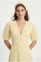 Women's Priya Fisto Embroidered Lined V-Neck Short Sleeve Long Woven Yellow Dress - 4