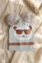 Mia Cool Cat Gray Glitter Detailed Double Plush 0-6 Months Baby and Child Beanie with Pompom - Soft Cotton Seasonal