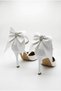 Women's Stoned Bow Detailed Ankle Strap White Stiletto Pointed Toe Thin Heeled Evening Dress Shoes - 6
