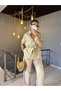 Women's White Color Flam Linen Safari Style Belted Shirt Pants Lower Top Linen Suit - 5