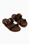 Anelia Brown Suede Buckle Women's Slippers - 3