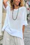 White Boat Neck Washed Dirty Stitched Mesh Cotton Loose Woven Blouse 50 55 - 2