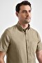Regular Fit Pocketed 100% Cotton Soft Textured Short Sleeve Men's Khaki Green Shirt - 3