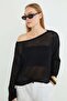 Mesh Knitted Boat Neck Knitwear Blouse