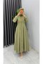 Women's Khaki Hijab Stylish Elegant Dabıl Crepe Fabric Asel Model Dress