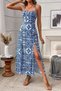 New Season Women's Rope Strap Cross Tie Back Detail Slit Patterned Midi Single Jersey Dress - 3