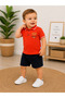 Baby Boy Polo Collar Shorts Set Red Navy Blue Summer 2-Piece Set - 3