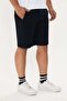 Men's Cotton Shorts with Embroidery Detail Navy Blue-5109 - 6