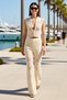 Women's Openwork Knitwear Sleeveless High-Neck Long Pants Set %100 Cotton Beach Wear Comfortable Casual Modern