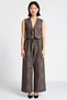 Women's Large Size V-Neck Sleeveless Vest Pants Set Flared Cotton Woven Striped Pattern Relaxed Fit - 4
