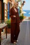 Women's Plus Size Oversize Shirt Collar Tie Blouse Wide Leg Pants Set Crinkle Woven Comfortable - 2