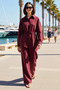 Women's Shirt Trouser Set Tie-Waist Long Sleeve Plain Woven Modal Fabric Relaxed Fit Casual