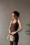 1010 Women's Wrinkled Textured Halter Neck Crop Top and Wide Leg Pants Set Brown - 4