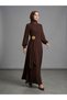 Women's Stylish Premium Brown Long Hijab Dress with Waist Detail - 4