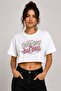 Women's Crop T-Shirt Good Girl Printed Oversize Relaxed Fit Short Tshirt - White