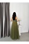 Khaki One-Shoulder Sequin Embroidered Puffy Tulle Skirted Evening Dress - 7