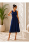 Elegant and Comfortable! Women's Sleeveless Round Neck Midi Dress with Lace Detail at the Hem - 4