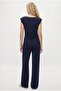 Women's Elvis Modal Touch Padded Asymmetrical Blouse with Elastic Waist Navy Blue Bottom Top Set - 5