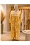 Bohemian Style Leaf Patterned, Lace Detailed, Long Buttoned Resort Dress - Mustard - 4