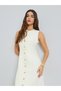 Cream Sleeveless Maxi Dress with Button Detail - 2