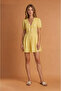 Yellow Cotton Puff Sleeve Belted Mini Dress - 2
