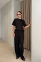 Short Sleeve Imported Fabric Basic Set - Black - 4