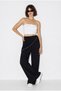 Women's Black Shiny Modal Trousers with Mobile Pocket Detail and Elastic Waist 3304 60286323 - 2