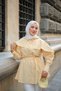 Women's Ruffled Stone Detailed Waist Tie Shirt Yellow - 3