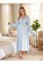 New Season Blue 100% Cotton Short Sleeve Maternity Nightgown Set with Nursing Features - 6
