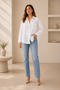 Women's White Cotton Linen Shirt - Oversize Loose Long Sleeve Pocketed Women's Hijab Shirt Overshirt - 3