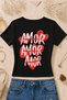 Women's Amor Heart Front and Back Printed Basic Daily Use V-Neck Slim Fit Lycra T-Shirt - 2
