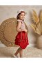 Red Striped Crop Top and Red Design Skirt Set with Hat and Bag Gift - 4
