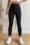 Black High Waist Casual and Sporty Summer Fabric Leggings with a Gathering Effect - 2